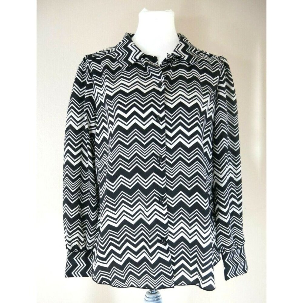 Missoni Womens Black White Striped  Button Front Long Sleeve Career Shirt Large
